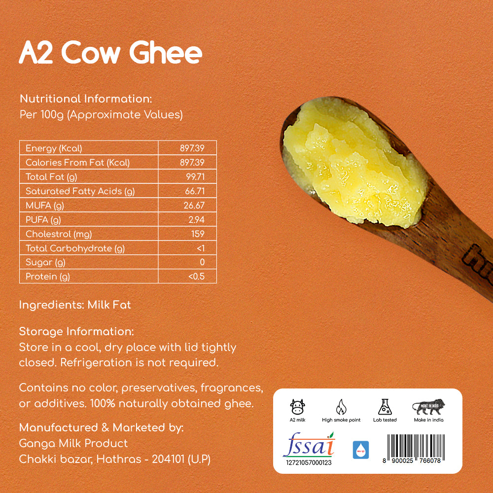 A2 Cow Ghee 500 ml | Pack of 2 | Bilona Method | Curd-Churned | Lab Tested.