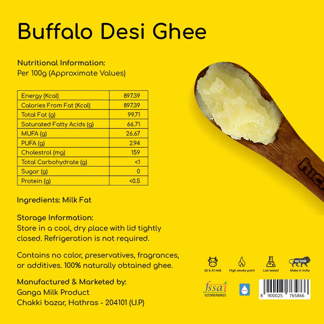 Buffalo Desi Ghee 500 ml | Bilona Method | Curd-Churned | Lab Tested.