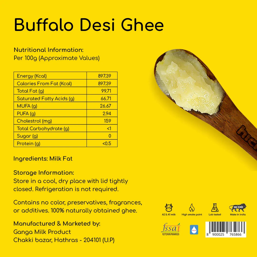 Buffalo Desi Ghee | Bilona Method | Curd-Churned | Lab Tested.