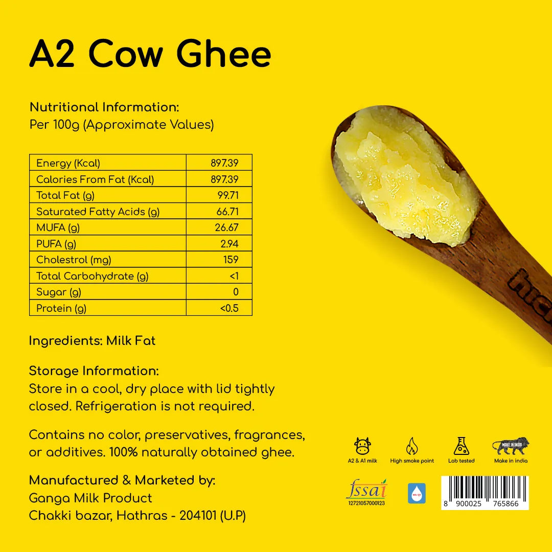 A2 Cow Ghee 2x1000 ml | Pack Of 2 | Bilona Method | Curd-Churned | Lab Tested