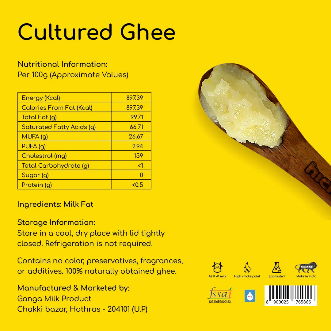 Cultured Ghee 1000 ml | Bilona Method | Cream-Churned | Lab Tested.
