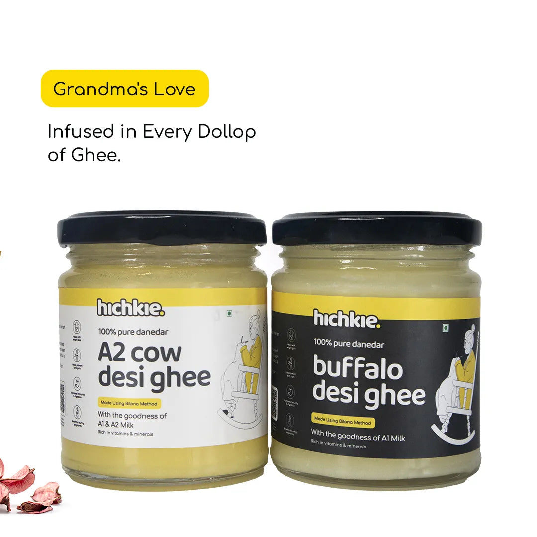 Pack of 2 | 180ml | A2 Cow Desi Ghee | Buffalo Ghee | Bilona Method | Lab Tested.