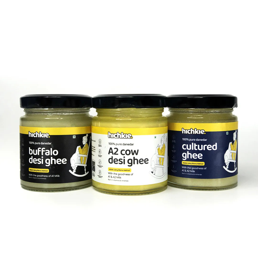 Pack of 3 | 100ml | A2 Cow Desi Ghee | Buffalo Ghee | Cultured Ghee | Bilona Method | Lab Tested.