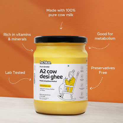 A2 Cow Ghee 500 ml | Pack of 2 | Bilona Method | Curd-Churned | Lab Tested.