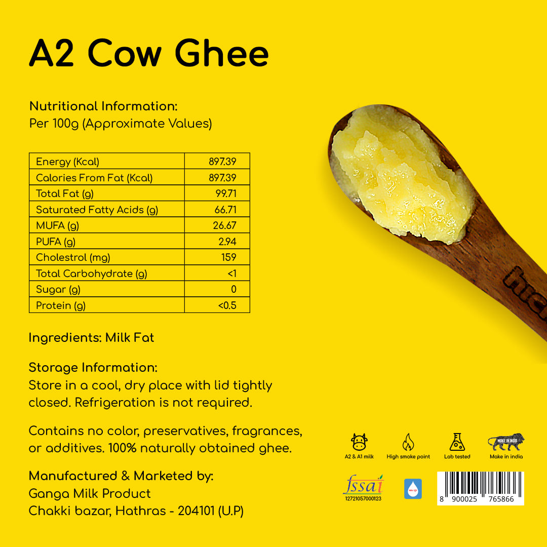 A2 Cow Ghee 500 ml | Glass Jar | Bilona Method | Curd-Churned |Pure, Natural & Healthy | Lab Tested.