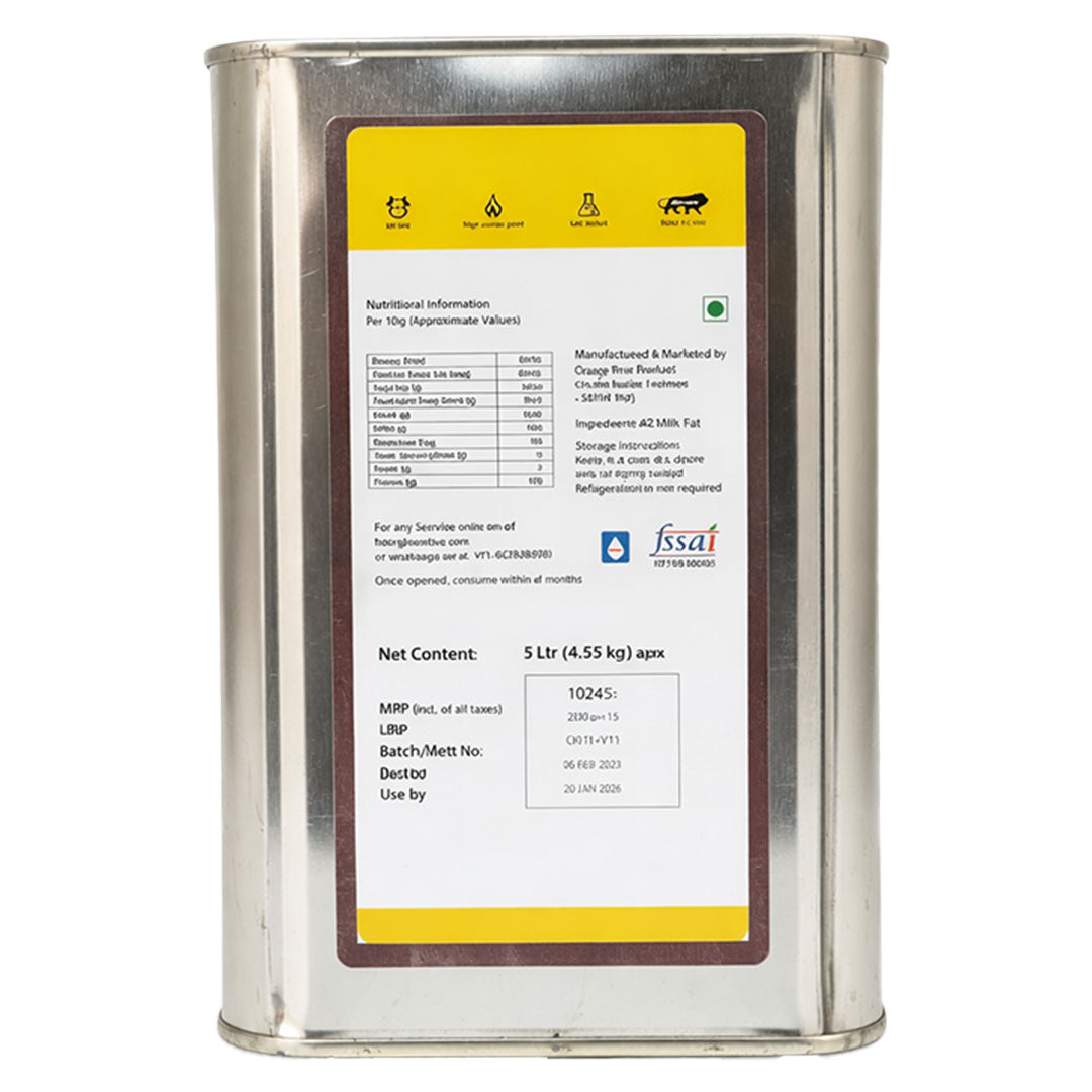 A2 Cow Ghee 5 Ltr | Bilona Method | Curd-Churned | Lab Tested.