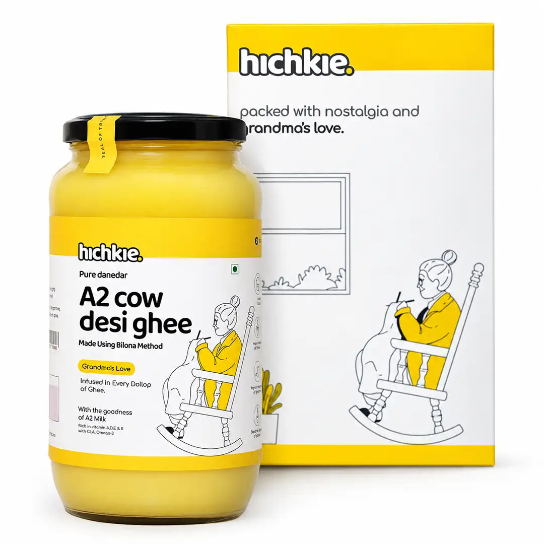 Hichkie A2 cow desi ghee 1 litre jar, bilona-churned