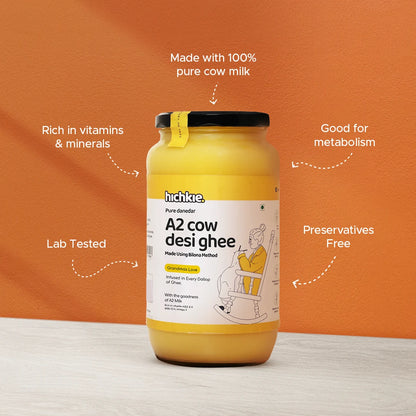 Hichkie A2 cow desi ghee 1 litre jar, bilona-churned