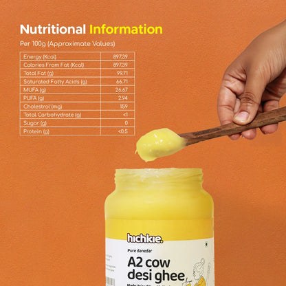 Hichkie A2 cow desi ghee 1 litre jar, bilona-churned