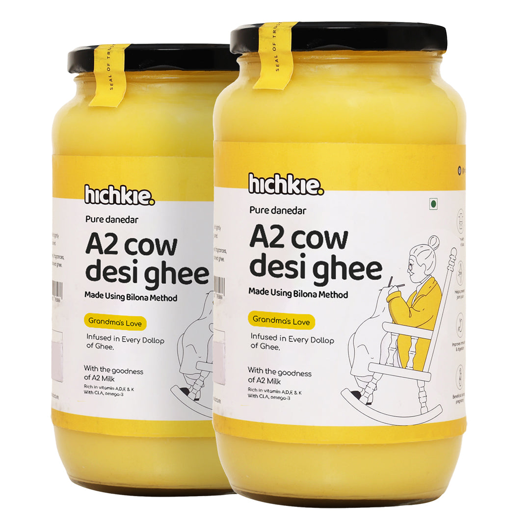 Hichkie A2 cow ghee 2 x 1 litre value pack, glass jars