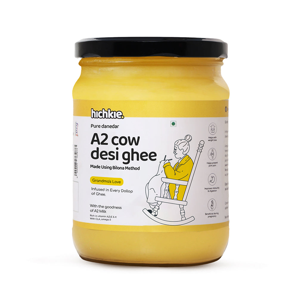 Hichkie A2 cow ghee 500ml jar, bilona-churned