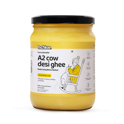 Hichkie A2 cow ghee 500ml jar, bilona-churned