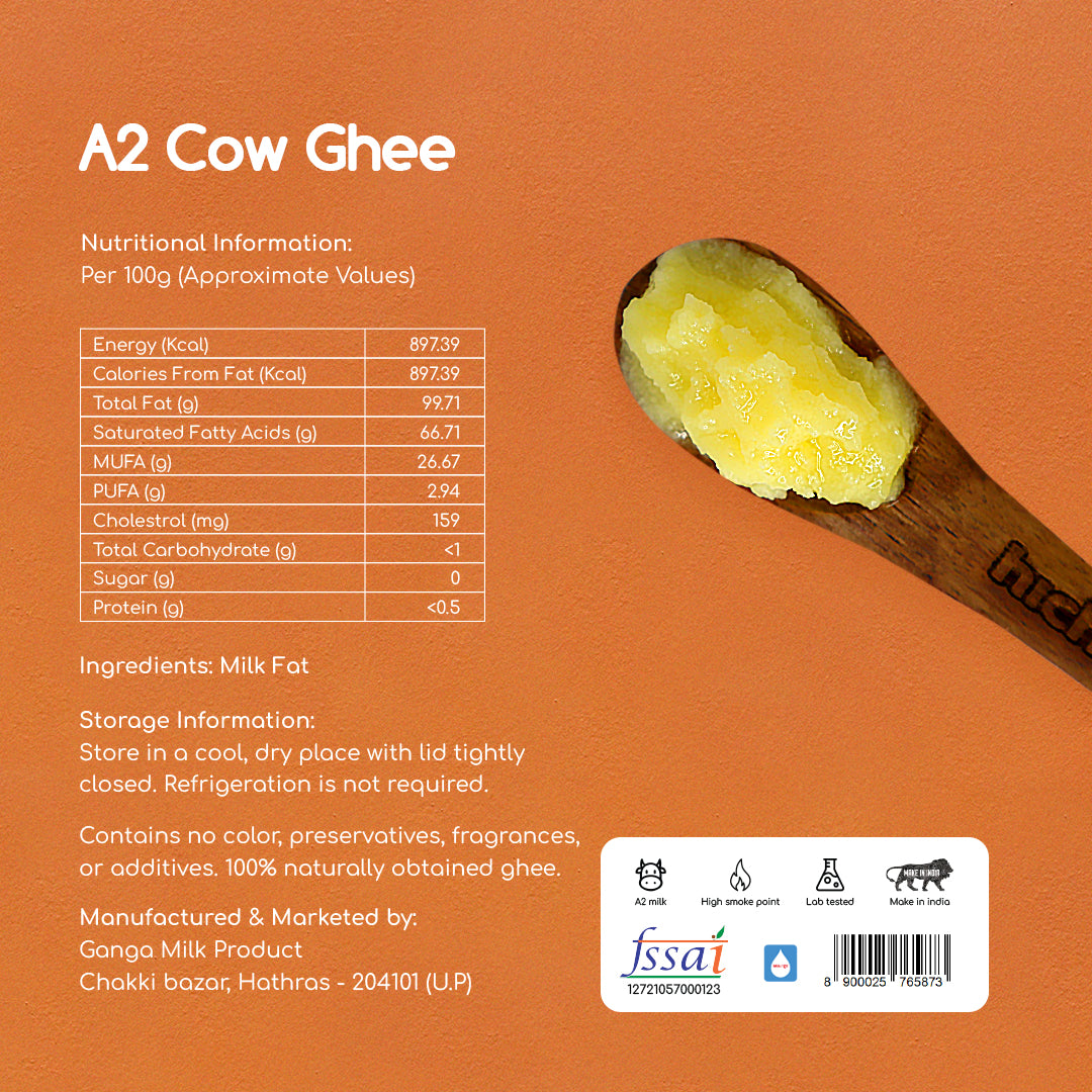 Hichkie A2 cow ghee 500ml jar, bilona-churned