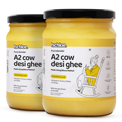 Hichkie A2 cow ghee 500ml, pack of two glass jars