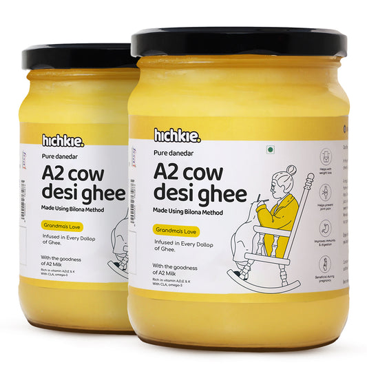 Hichkie A2 cow ghee 500ml, pack of two glass jars