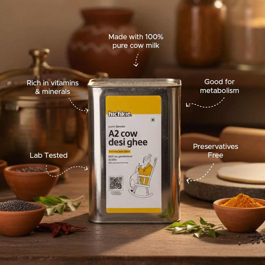 Hichkie A2 cow ghee 5 litre tin, bilona-churned