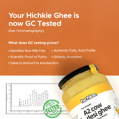 Hichkie A2 cow desi ghee, bilona-churned and lab-tested