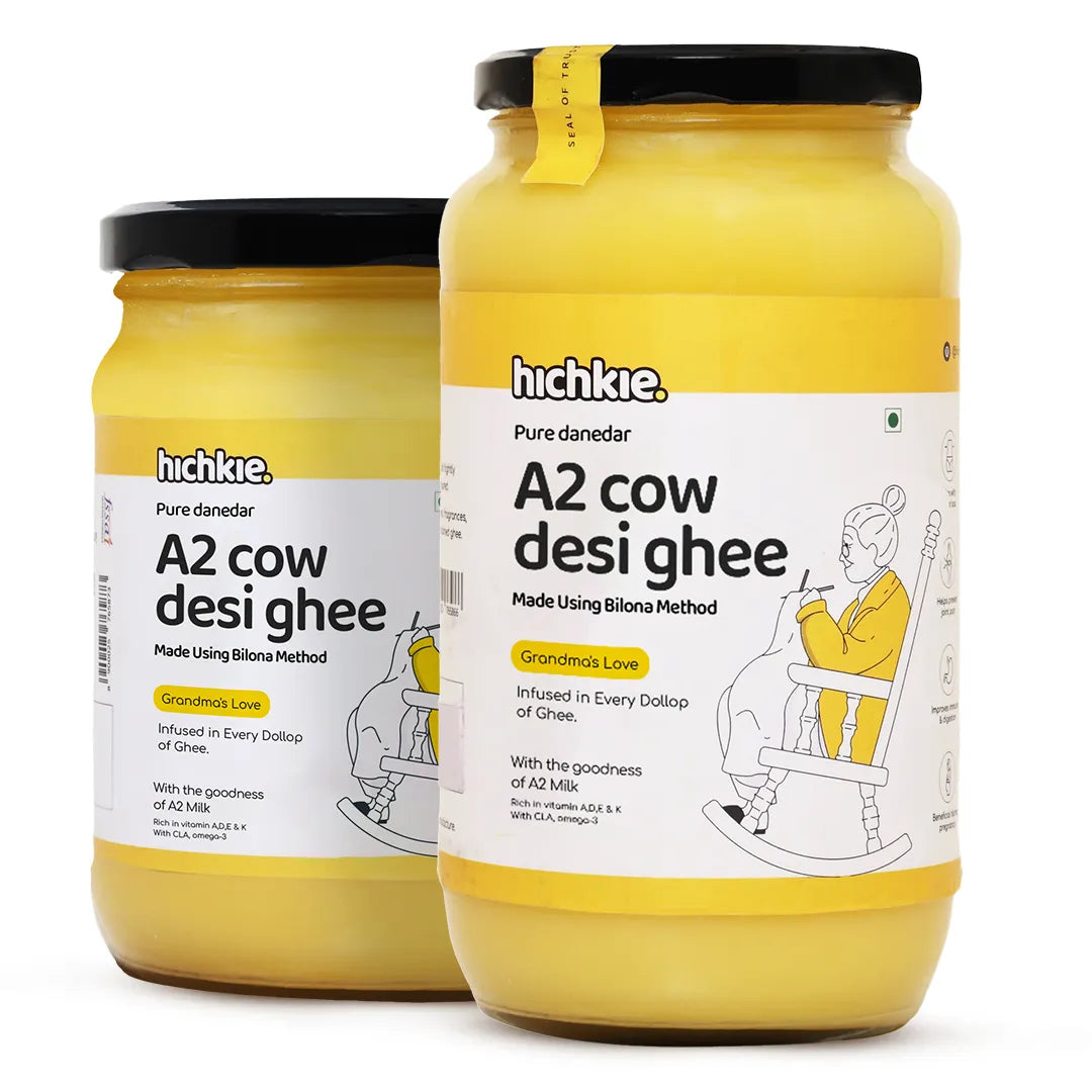 Hichkie A2 cow ghee combo, 500ml and 1 litre glass jars