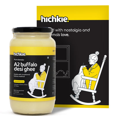 Hichkie buffalo desi ghee 1 litre jar, bilona-churned