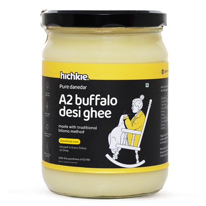 Hichkie buffalo desi ghee 500ml glass jar, bilona-churned