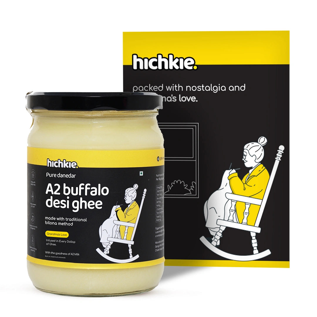 Hichkie buffalo desi ghee 500ml jar, bilona-churned