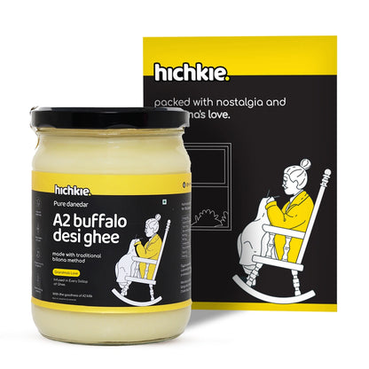 Hichkie buffalo desi ghee 500ml jar, bilona-churned