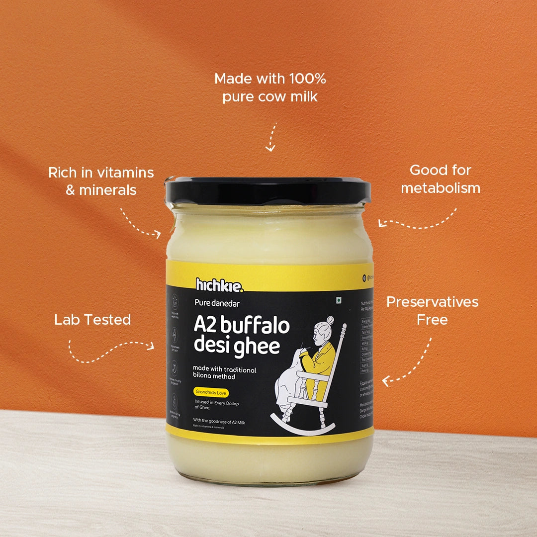 Hichkie buffalo desi ghee 500ml jar, bilona-churned
