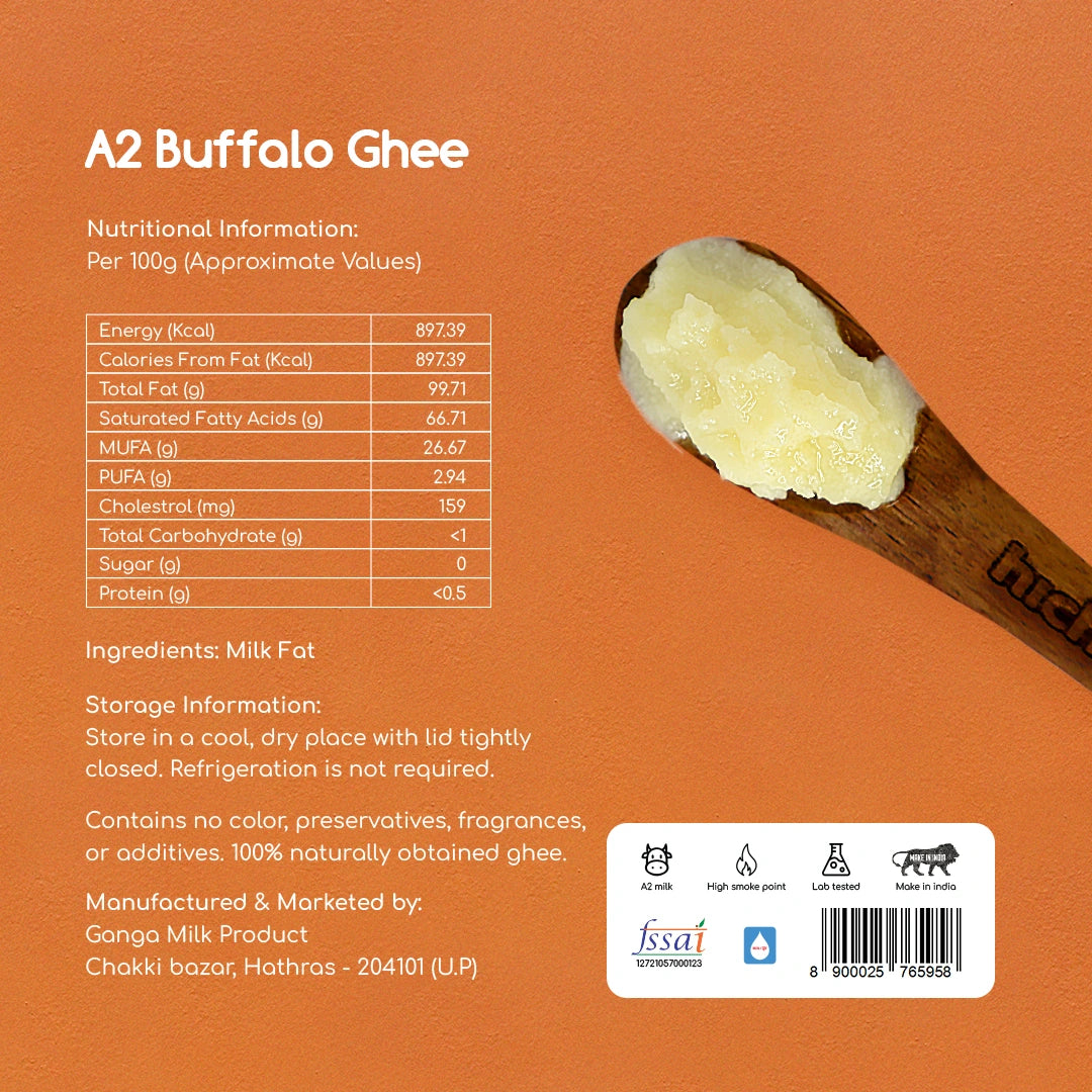 Hichkie buffalo desi ghee 500ml jar, bilona-churned