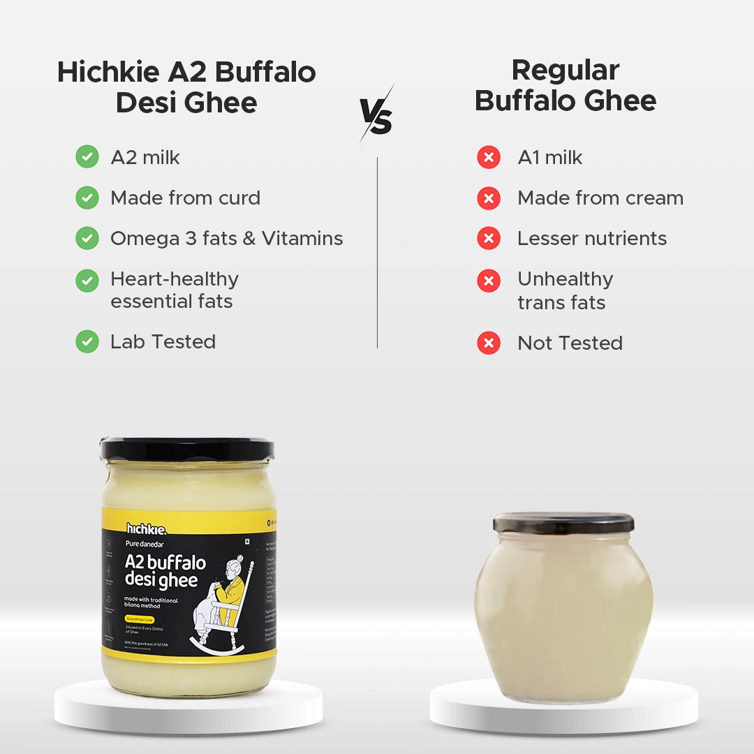Hichkie buffalo desi ghee 500ml jar, bilona-churned