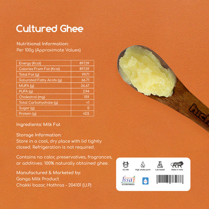 Hichkie cultured ghee 1 litre jar, cream-churned