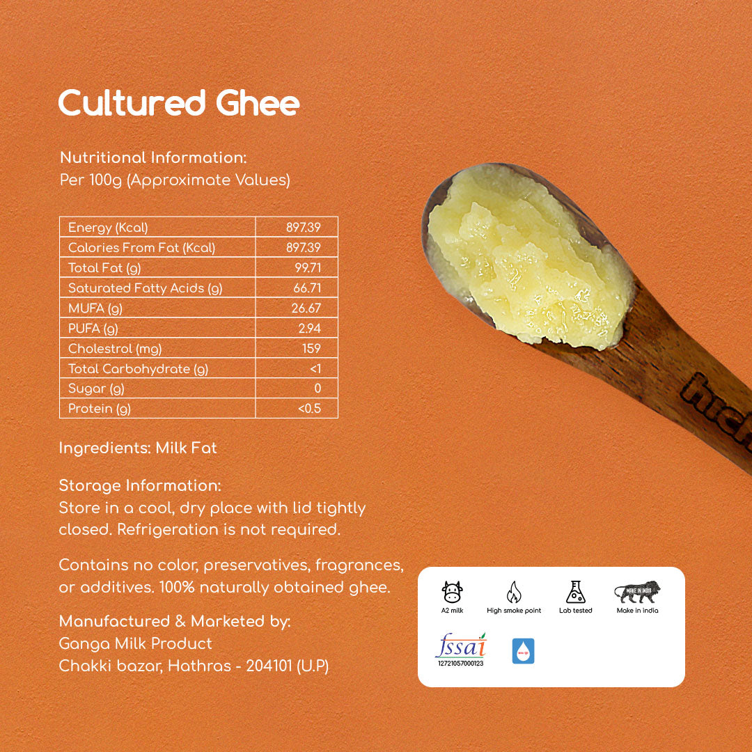 Hichkie cultured ghee 500ml jar, cream-churned