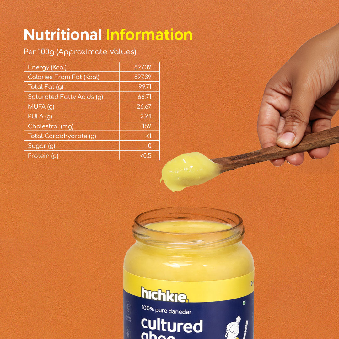 Hichkie cultured ghee 500ml jar, cream-churned