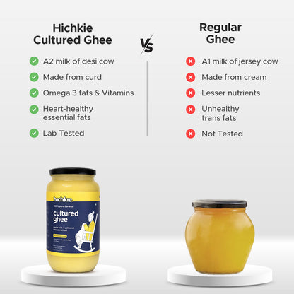 Hichkie cultured ghee 500ml jar, cream-churned