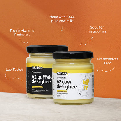 Hichkie ghee pack of two 180ml jars, A2 cow and buffalo