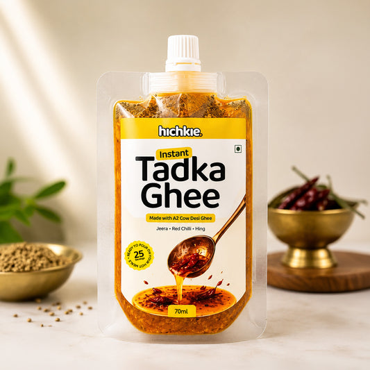 Hichkie Instant Tadka Ghee, spiced A2 cow ghee seasoning jar
